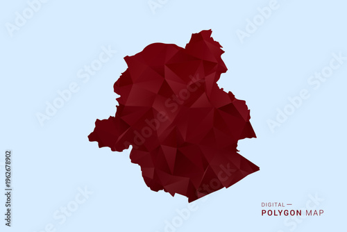 Brussels Map - Low poly polygon map in deep red gradient on light blue background, modern minimal geometric design, vector illustration with faceted triangulated style.