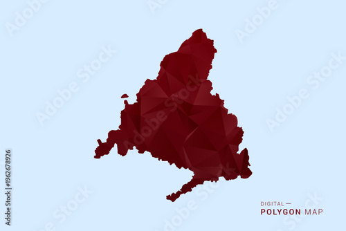 Madrid Map - Low poly polygon map in deep red gradient on light blue background, modern minimal geometric design, vector illustration with faceted triangulated style.