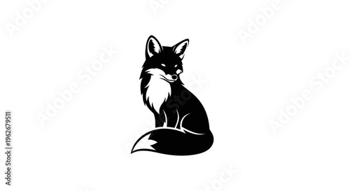 Black Fox Silhouette Sitting on White Background, Vector Art