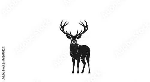 Majestic Stag Silhouette with Antlers on White Background