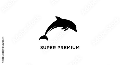Silhouette of a jumping dolphin against a white background, vector illustration.