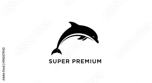 Bild auf Leinwand Silhouette of a jumping dolphin with text SUPER PREMIUM below