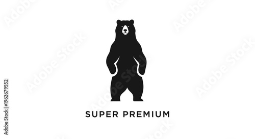 Minimalist Black Bear Standing Silhouette with "Super Premium" Text