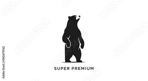 Silhouette of a standing bear with "SUPER PREMIUM" text below, vector logo