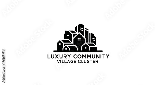 Luxury Community Village Cluster Logo - Modern Cityscape and Houses Silhouette