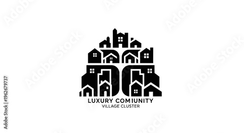 Luxury Community Village Cluster Logo - Modern Real Estate Icon