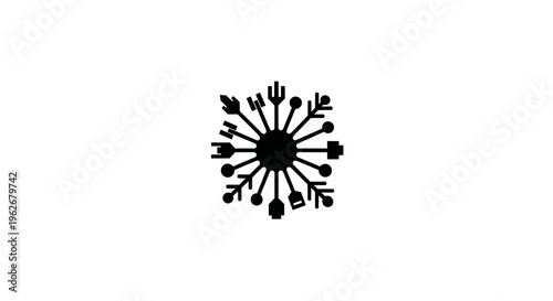 Abstract snowflake icon made of cutlery and kitchen utensils