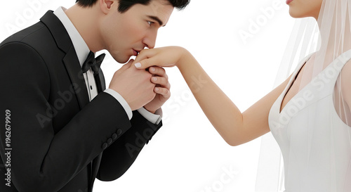 Groom kisses bride's hand at wedding