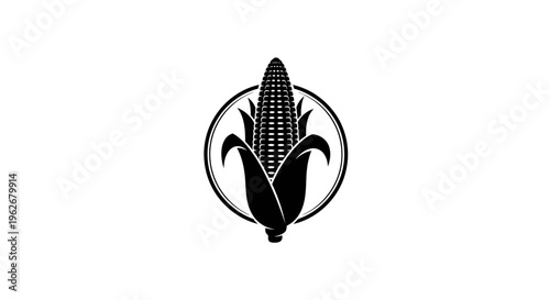 Black and white corn cob icon in a circle