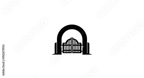 Elegant Black Archway Gate Silhouette on White Background