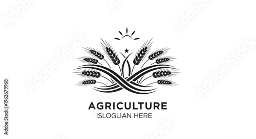 Agriculture Logo with Wheat Ears and Sun Icon