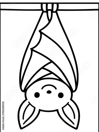 Cute bat illustration: a charming illustration of a bat hanging upside down. This illustration perfect for educational or creative projects, and it's sure to bring a touch of whimsy.