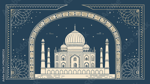 A minimalist vector illustration of the Taj Mahal at night