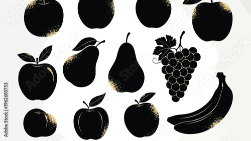 Fresh Fruit Silhouettes Vector Pack - Healthy Food Graphics for Commercial Use