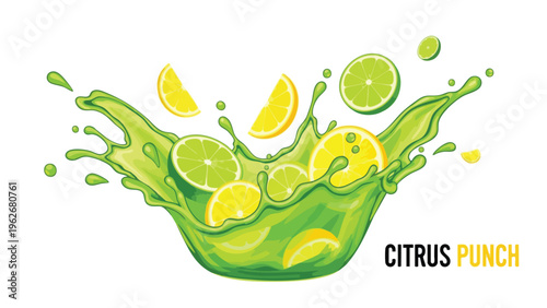 Fresh Citrus Splash Vector Art - Lime Lemon Juice Burst for Drinks & Refreshment Design