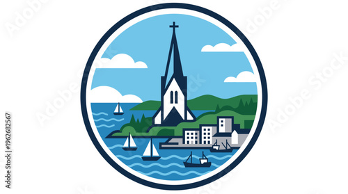 Coastal Church And Town Emblem