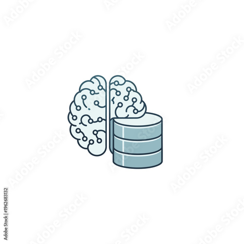 Artificial intelligence brain connected to a data server, symbolizing machine learning, big data analytics, and digital foresight in smart technology systems and future innovation