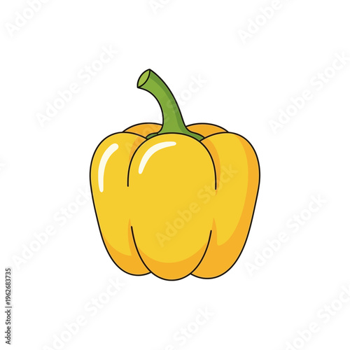 A vibrant yellow bell pepper illustrated in a clean, flat design with a crisp white background, perfect for culinary and health-focused content
