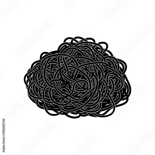 Abstract tangled black lines illustration forming a messy, chaotic cluster on a white background, representing complexity and confusion