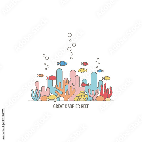 Colorful Coral Reef Ecosystem with Small Fish Swimming.