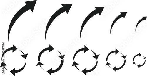 Curved Arrow and Circular Rotation Icon Set Featuring Directional Arrows, Loop Cycle Symbols and Navigation Elements for UI, Infographic and Workflow Design