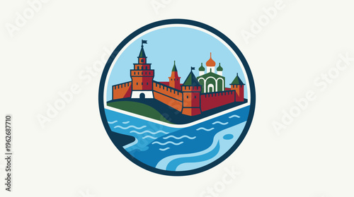 Stylized Russian Landmark Icon in a Circle