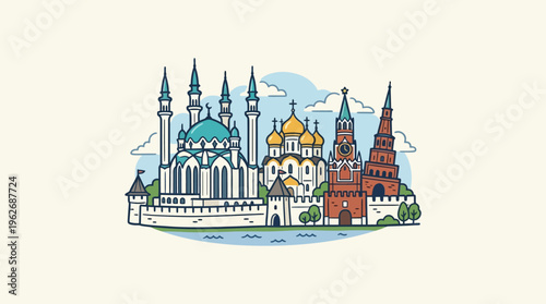 Kazan Kremlin Colorful Vector Skyline