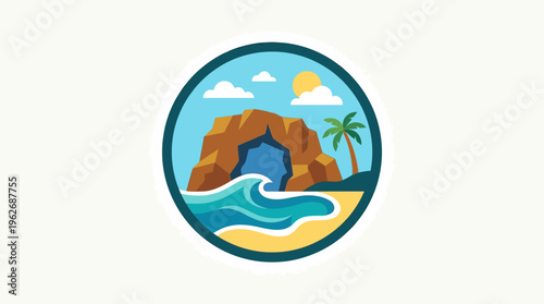 Coastal Scene Inside a Decorative Circle