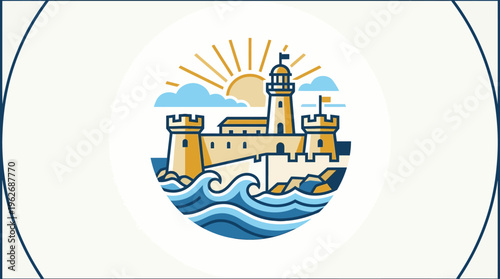 Coastal Lighthouse and Fortress Emblem
