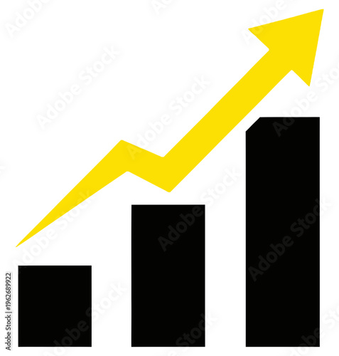 Increasing business growth graph with arrow showing upward trend and success