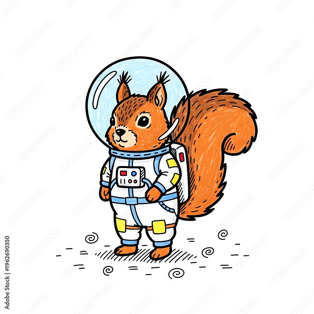 Fototapeta premium Cute Squirrel Astronaut in Space Suit.
