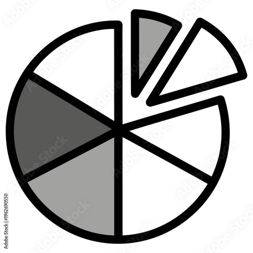 Simple pie chart with seven sections and one detached segment