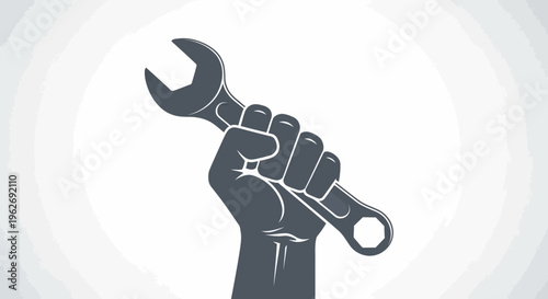 Hand Holding Adjustable Wrench Tool.