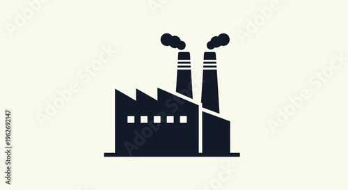 Industrial Factory Building With Smokestacks.