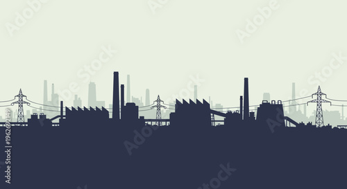 Industrial Factory Silhouette at Nighttime.