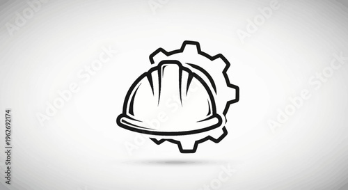 Hard Hat with Gear Icon Symbol.