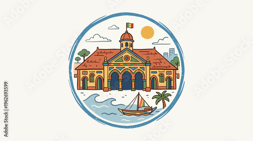 Colorful Architectural Landmark with Coastal Elements