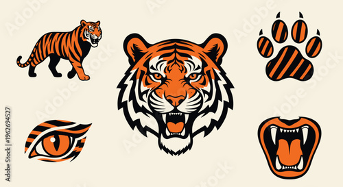 Tiger head with eye and paw.