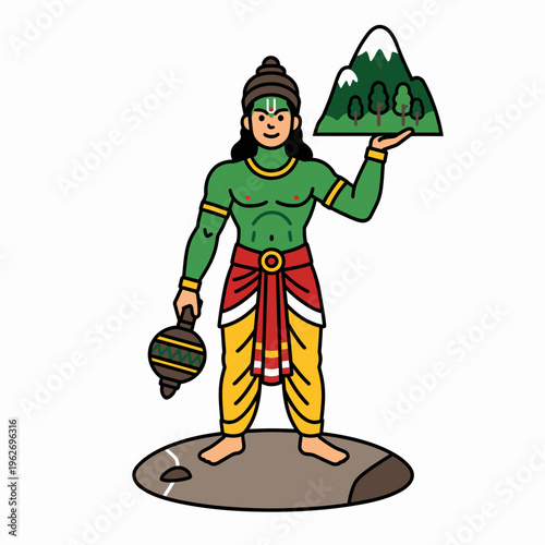 Cartoon illustration of a strong man holding a mountain object
