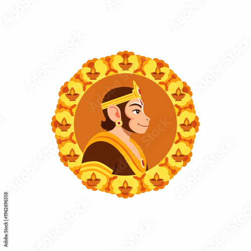Monkey with crown in a decorative circle for cultural celebrations