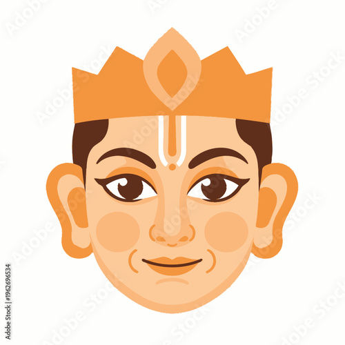 Head of a man with orange crown and face markings in front view