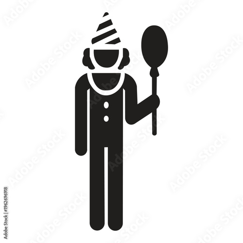 Icon image of a clown holding a balloon silhouette illustration The icon or image of a clown holding a balloon generally depicts a cheerful, colorful, and entertaining character, often associated with