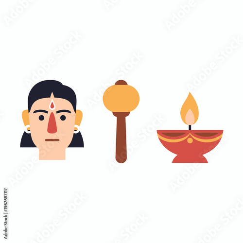 Woman, ceremonial items and candle flame in a religious celebration