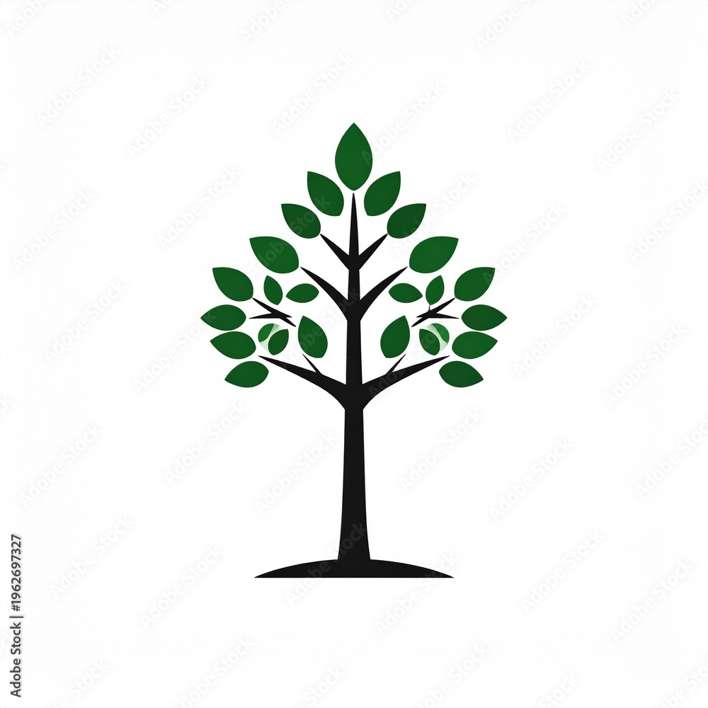 Obraz premium Minimalist green tree illustration on white background for design and nature themes