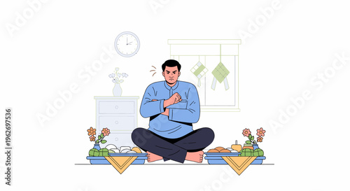Man Meditating in a Calm Crosslegged Pose.