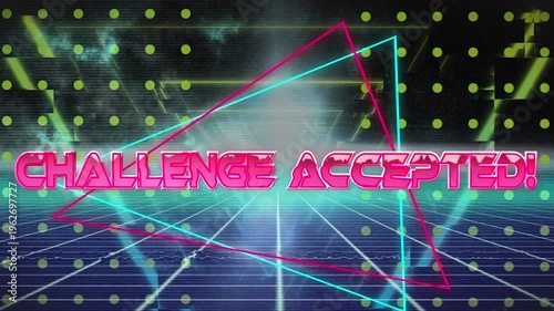 Video of challenge accepted text over glowing pattern and grid
