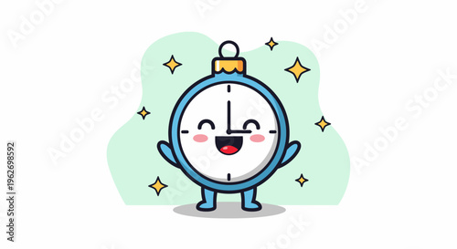 Friendly Cartoon Alarm Clock Character Smiling Cheerfully.