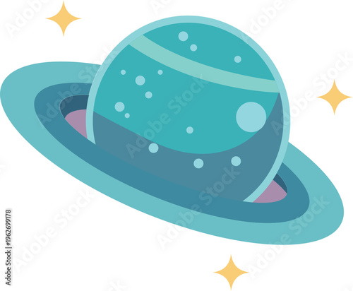 Cute Cartoon Saturn Planet Icon