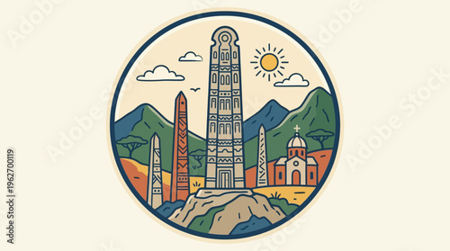 Ethiopian Cityscape in Circular Badge Design