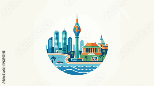 Colombo Skyline Vector Design in a Circular Composition